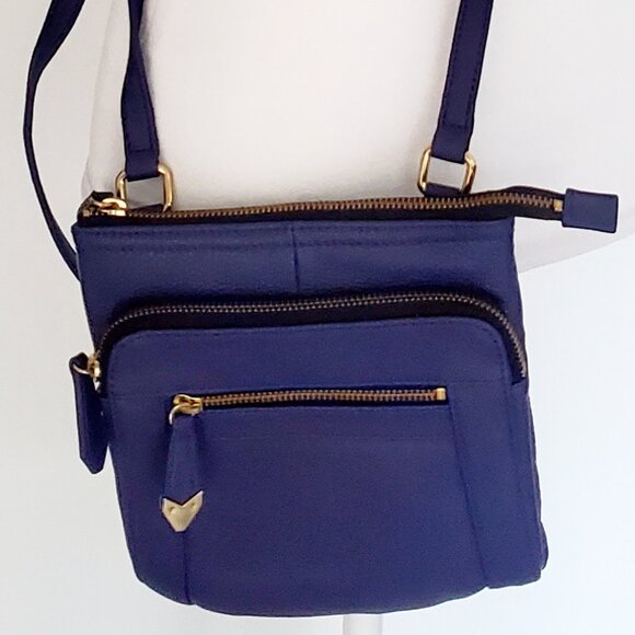 PERLI NEW YORK Purple Leather Crossbody Bag Pebbled GREAT CONDITION LIKE NEW - Picture 2 of 13